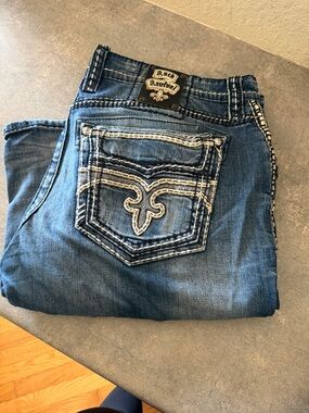 Rock Revival Women's Medium Blue Embroidered Pocket Boot Cut Jeans